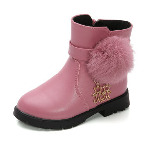 DTNOW Ankle Boots Girls New Winter Kids Children Cotton Plus Velvet Warm Snow Casual Leather Shoes
