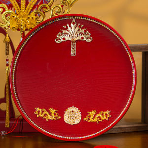 Wedding Celebration Red Rectangle Wooden Tea Tray Marriage Ceremony Cup Plate round Tea Serving Tray Creative Gift Box