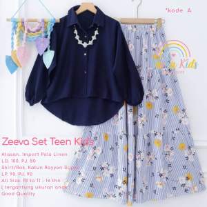 Setelan Blus dan Rok Zeeva Set Teen Kids by Fasha Setelan Baju Muslim Anak Model Terbaru Set Rok Anak Remaja Perempuan Bahan Katun Rayon Premium Oneset Anak Usia 11-16 Tahun
