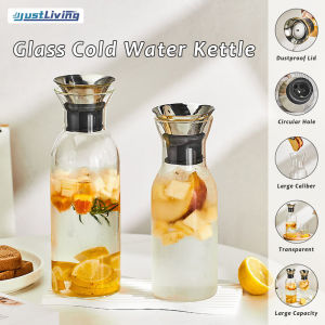 JustLiving 800ml/1L Transparent Borosilicat Glass Water Jug Cold Water Kettle Bottle Large Capacity Teapot With Lid Juice Container Heat Resistance Tie Kettle Cold Brew Cool Water Cup