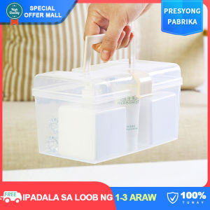 【Large-capacity】Transparent Mask Storage Boxes with Handle Japanese Style Portable Household Medicine Chest Cosmetics Dustproof Storage Organizer