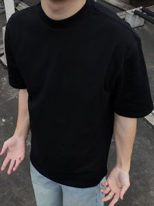 Heavyweight Pure Cotton Three-Needle Short-Sleeve T-Shirt Mens Summer Trendy Brand Solid Color Cleanfit Loose Large Size Half Sleeve Body Tee