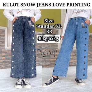 CELANA KULOT JEANS WANITA BIDEL TERBARU MOTIF LOVE UKURAN STANDAR SIZE XL BISA MAKSIMAL BB 70KG / CELANA WANITA KULOT SNOW JEANS KANCING BELAKANG KARET / KULOT JEANS HIGH WAIST PREMIUM MURAH