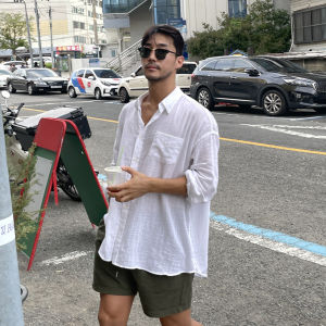 White Cotton Linen Feel Long Sleeve Shirt Mens Summer Thin Casual Loose Linen Shirt Jacket Trendy Youth Pop Style Sharp Collar