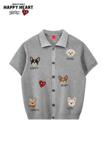 CHARLES JANGS HAPPY HEART | Heart Vintage Style Tencel Short Sleeve Knit Polo Shirt