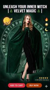 [SG Ready Stock]Green Velvet Wizard Cloak Hooded Cape Halloween Costume Vampire Witch Adult Singapore Fast Shipping