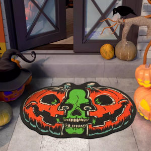 VIKAMA Halloween Pumpkin Skull Floor Mat Soft Anti-Slip Entrance Welcome Rug Festival Entry Floor Mat Home Decoration