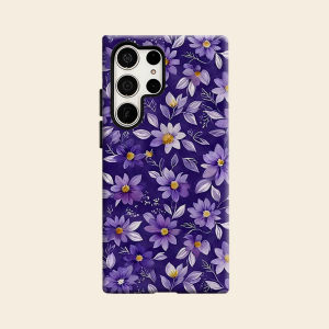 Dark Purple Watercolor Floral Luxury Fashion Full Lens Protective Case for Samsung Galaxy S26 S25 S24 A56 A36 Plus Ultra