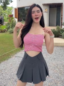 🌈 MesubShop 🌈เสื้อสายเดี่ยว ผ้ายืดเยอะ ทอลายสลับสี น่าร้าก 🐇 ไม่หนาใส่สบาย รุ่น แตงกวา B-028-2-A