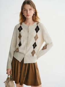 DUSHU | Colorful Plaid Wool Knitted Cardigan