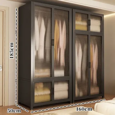 Simple Japanese Style Bedroom Full Steel Frame Wardrobe Home Use Easy Assembly Open Shelf Post Type Closet Adult Closet