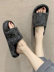 Thick Bottom Slip-On Summer Fashionable Graffiti Womens Slippers Flat Heel Casual Low Heel EVA Home Wear Outdoor Slippers
