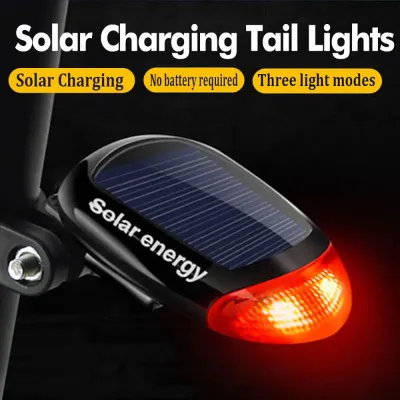 2 LED Bicycle Taillight Solar Energy Rechargeable Bike Rear Light Night Cycling Safety Red Lamp