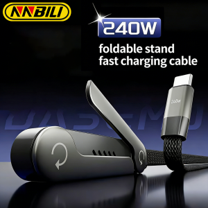 NNBILI 2-IN-1 Dual Type-C Cable Foldable Mobile Phone Holder PD240W Fast Charging Data Cable Multifunction Phone Charge Bracket