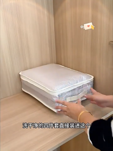2Pcs Clear Bedding Storage Bag Stackable Clothes Quilt Blanket Storage Organizer With Handles & Zip
