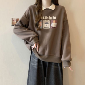 Slim Fit Polo Neck Sweatshirt Womens Autumn New Loose Versatile Korean Style Long Sleeve Top Thin Material Fashion Trend