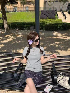 Áo Thun Cotton Tay Ngắn Ôm Vừa Vặn Cho Nữ Mùa Xuân Hè Phong Cách Mới Cổ Tròn in Họa Tiết Thường Ngày