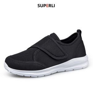 SUPERLI Loose Breathable Men Walking shoes suitable for wide feet gout edema thumb valgus lightweight non slip walking shoes for Elderly Big Size 44 45 46