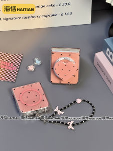 Haitian Magnetic Absorption Ins Black Heart Shaped Protective Phone Case for Samsung ZFlip6 Foldable Screen Purax RAZR50 Xiaomi Mixflip Honor Vflip Transparent Pink Novaflip