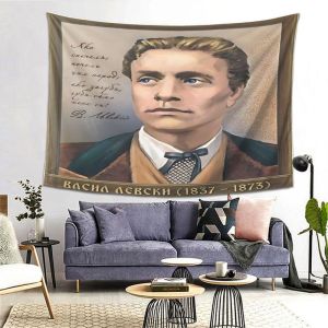 VIKAMA Retro Portrait Commemorative Tapestry Wall Art for Bedroom Living Room Decoration Bulgarian National Hero Study Living