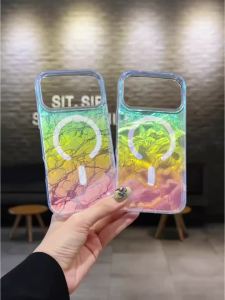 Laser Gradient For Magsafe Magnetic Case For iPhone Air 17E 17 16 15 14 13 Pro Max Plus Wireless Charging Plating Colorful Cover