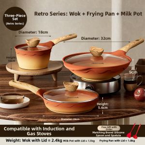 AMERCOOK | Retro Clay Non-stick Frying Pan Set