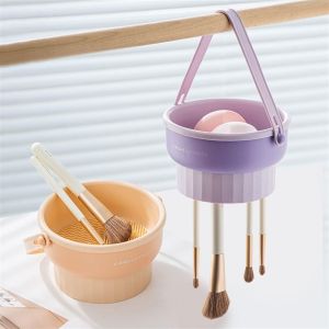 MAANGE 3 In 1 Cleaning Bowl Detachable Brush Puff Cleaning Tool Hanging Bottom Dryable Makeup Brush Silicone Material