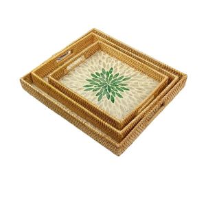JINDONG | Handwoven Wicker Storage Tray with Shell Design Rectangle
