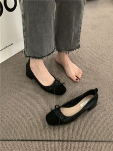 อินเทรนด์ ส้นแบนปมผีเสื้อพร็อพ สีดำ ผู้หญิง รองเท้า ฤดูใบไม้ผลิ ฤดูใบไม้ร่วง สไตล์เวอร์ชั่นเกาหลีแบบสวม กันลื่น พื้นยาง