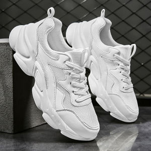 Puer Mens Running Shoes Breathable Mesh Upgraded Dad Shoes Increased Height Casual Sports Sneakers Pure White Trendy Shoes