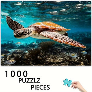 Deep Sea Turtle & Fish School 1000pcs Jigsaw Puzzle - Vibrant Underwater Scene with Colorful Fish & Coral Reefs Ideal for Adult