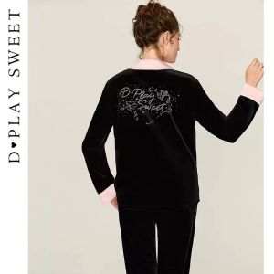 Black and Pink Velvet Luxurious French Style Embroidered Pajama Set