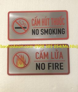 Bảng báo cấm lửa và cấm hút thuốc chất liệu inox KT10x20cm