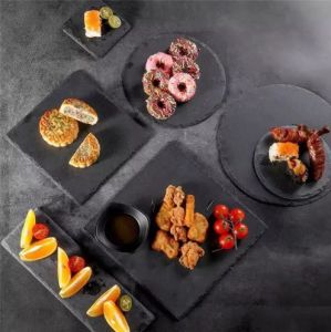 Natural Black Western Slate stone Dishes Solid Square Sushi Steak Barbecue BBQ Plate Cheese Pizza Dessert cake Fruit dish