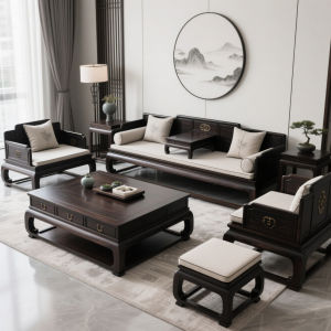 New Chinese Style Solid Black Walnut Wood Han Bed Sofa Combination U Jin Wood High End Song Family Furniture