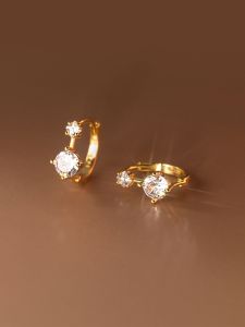 Korean Style Fashionable Simple Short Geometric Diamond Embedded round Ring Earrings Womens Jewelry Versatile High-End Feeling