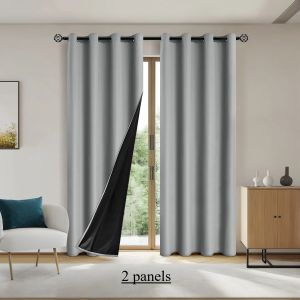2pcs Solid 100% Blackout Curtains - Curtains for Bedroom and Living Room - UV Protection Easy Sliding and Stylish Design