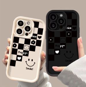 Phone Case  Checkered smiley face For iphone 11 12 13 14 15 Pro Max Casing silicone xr xs Max 7 8 Plus 11Pro 13Plus