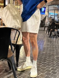 Summer Mens White Five-Point Shorts Thin American Style Loose Fit Casual Pants Fashionable Youth Elastic Waist Straight Leg