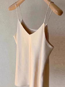 chaqi | Áo ba lỗ ren satin cổ chữ V gợi cảm dành cho nữ Áo ba lỗ màu trơn thon gọn mùa hè 2025 Áo ba lỗ cổ chữ V ren satin dành cho nữ