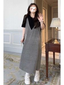 plus Size Korean Style Casual Dress Women Summer Loose Slimming Meat Covering Long Skirt A-Line Dress round Neck Short Sleeve