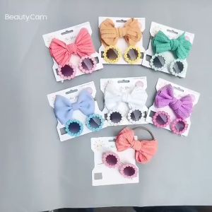 2pcs/set childrens sunglasses cartoon baby sunshade mirror elephant bow solid color headband combination set decoration