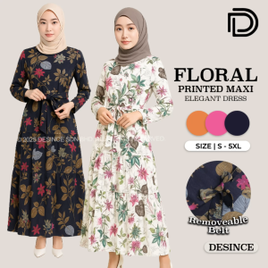 🇲🇾 DESINCE Muslimah Long Dress Women Floral Dress Elegant Printed Maxi Dress Long Sleeve Dress Perempuan WW 012