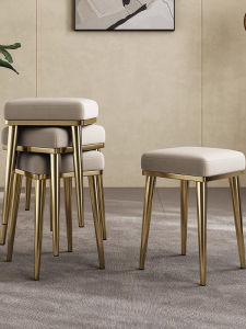 Stackable Stainless Steel Leatherette Modern Minimalist Vanity Chair Home Use Luxury Sensation Compact Stool Customizable