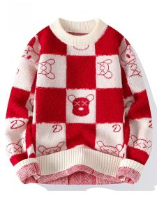 ROMON | Romon Mens Knitted Sweater Round Neck Winter Fashionable Thickened Long Sleeve Casual Wear Dragon Year New Year Red Color