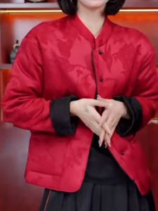 New Chinese Style Womens Jacket Thickened Short Double-Sided Wear Autumn Winter Cotton Coat Commute Style Loose Fit Polyester Fiber