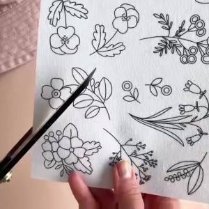 100PCS Floral Pattern Water-Soluble Embroidery Paper Set DIY Self-Adhesive Stickers with 12 Colors Metal Threads & 16 Needles