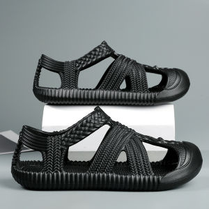 Mens Summer Anti-Slip Odor-Resistant Beach Shoes Outdoor Sports Sandals Grass Woven Slippers Comfortable Breathable Slip-On