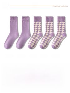 JINGCHI | Thickened Mid-calf Purple Socks For Women Winter Warm Cotton Long Socks Trendy Loop Wool Ladies Autumn Winter Extended Thickened Socks
