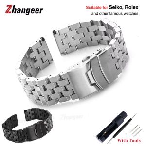 Zhangeer Chất lượng cao cứng không gỉ đồng hồ thép Dây Đeo vòng đeo tay màu bạc xước kim loại watchbands 18mm 20mm 22mm 24mm 26mm Đồng hồ Nam Nữ phụ kiện với các công cụ
